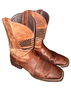 Ariat Patriot 11.5EE Leather Western Cowboy Boots Stitching USA Flag Square Toe